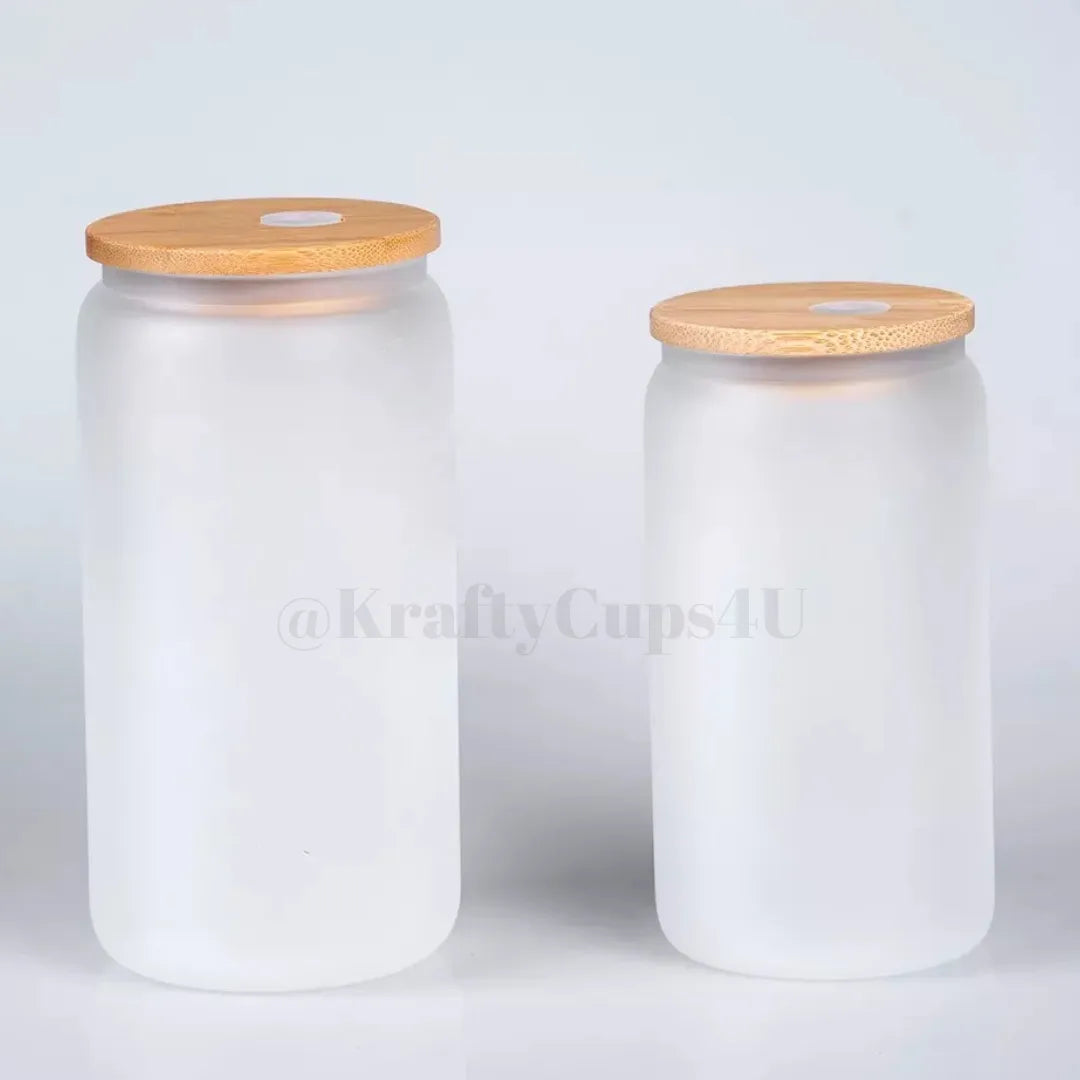 Color Changing Sublimation Glass Cups with Lids and Straws,16oz Frosted Sublimation Glass Can,Glass Cup with Bamboo Lid and Straw,Beer Can Glasses