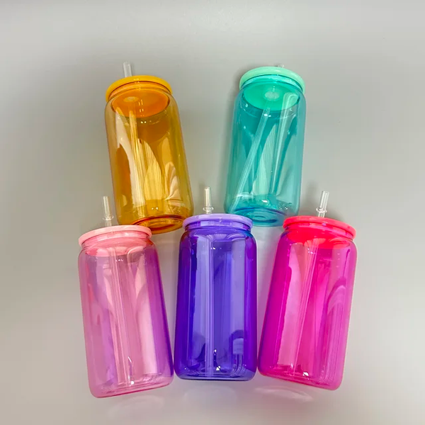 Colorful Lid Colored Unbreakable Split Glass Cans 16oz Sublimation Jelly  Cups For DIY Beer And Unbreakable Split Glass Jars From Zeal_web, $2.24