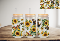 Real Sunflowers & Butterflies UV DTF Can Wrap