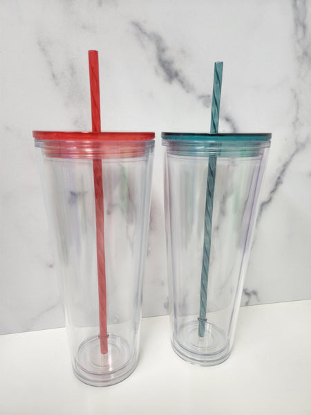 Plastic Tumbler with Straw - Clear