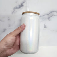 16oz White Shimmer Sublimation Glass Can