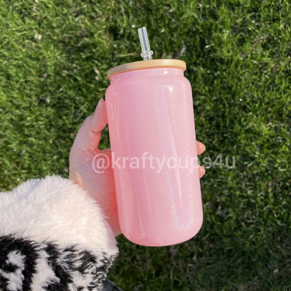 16oz Pink Shimmer Sublimation Glass Can