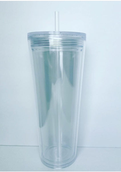 Plastic Tumbler with Straw - Clear